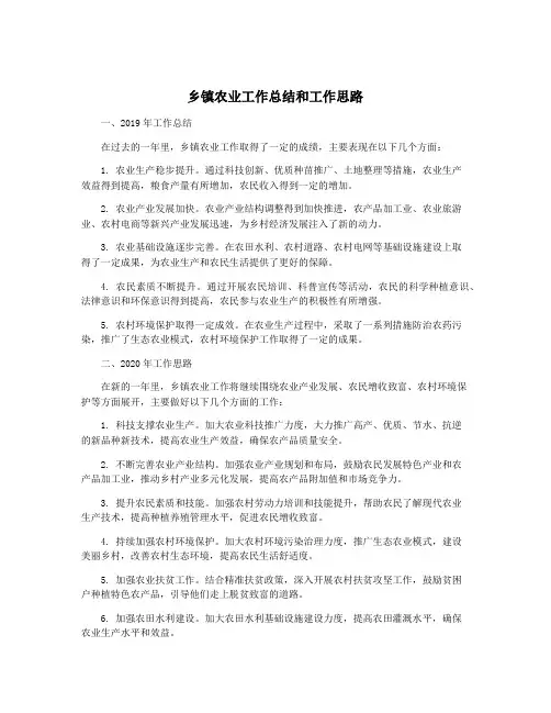 乡镇农业工作总结和工作思路