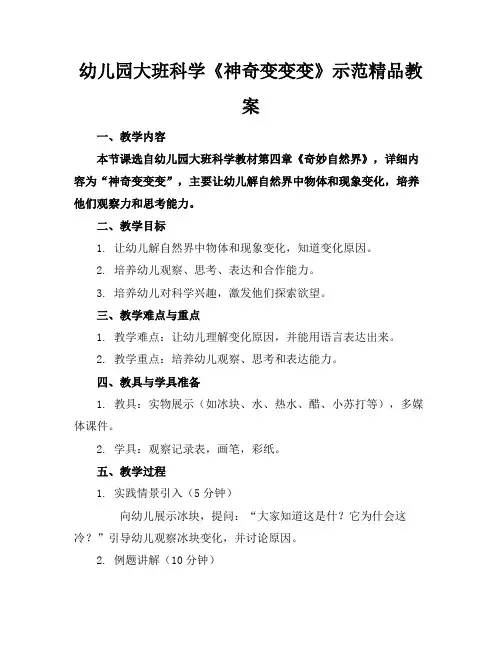 幼儿园大班科学《神奇变变变》示范精品教案