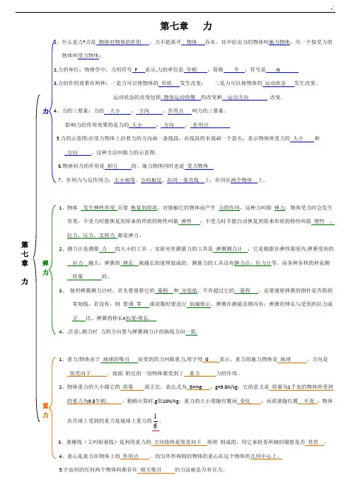 八年级物理下册概念,公式定理