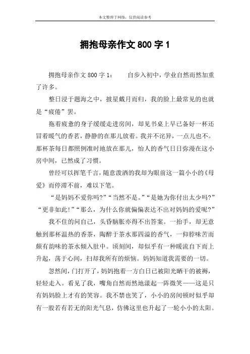 拥抱母亲作文800字1