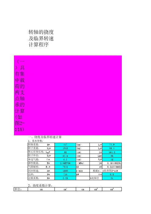 转轴的挠度及临界转速计算