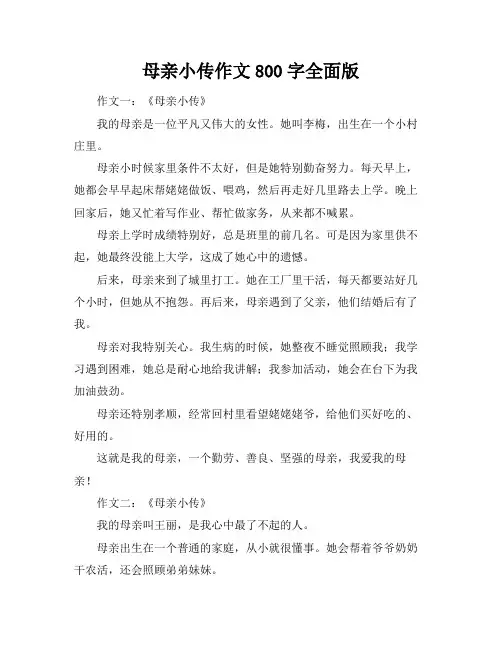 母亲小传作文800字全面版