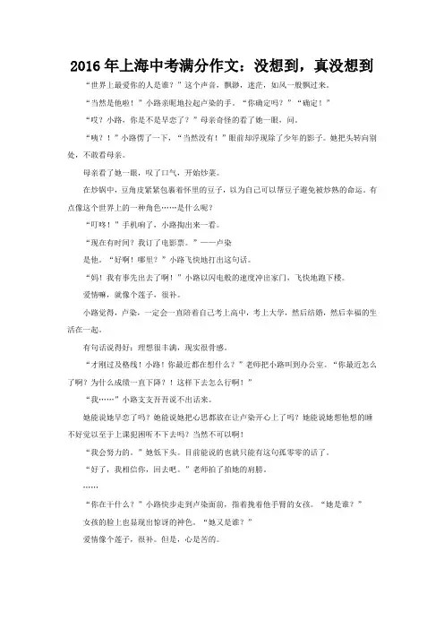 上海初中作文语文满分作文