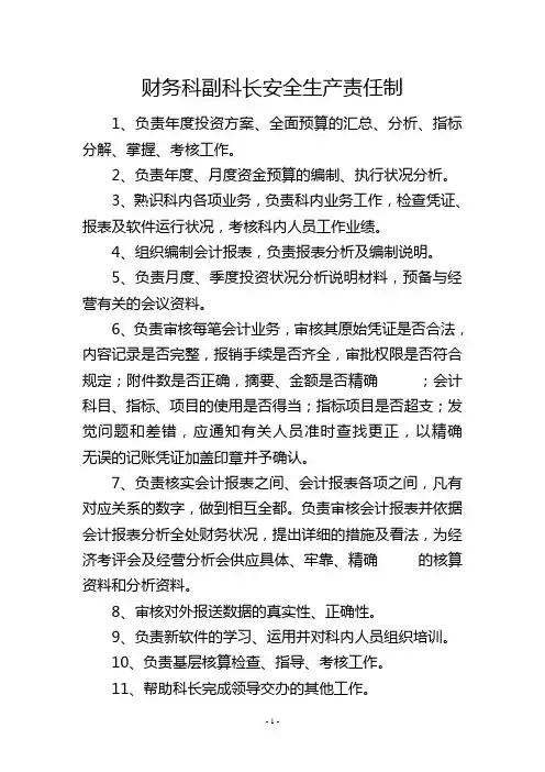 财务科副科长安全生产责任制
