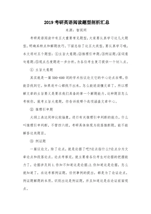 2019考研英语阅读题型剖析汇总