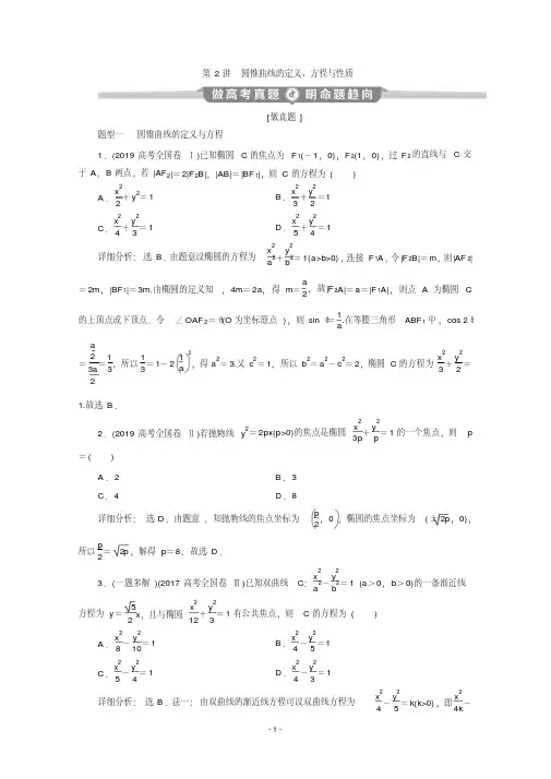 2020版高考理科数学突破二轮复习新课标通用讲义：专题五第2讲圆锥曲线的定义、方程与性质