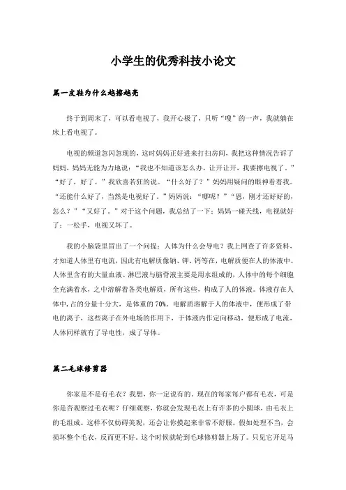 小学生的优秀科技小论文