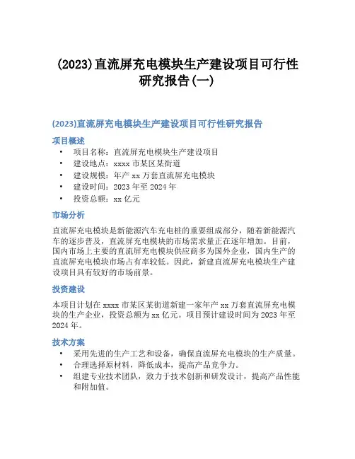 (2023)直流屏充电模块生产建设项目可行性研究报告(一)
