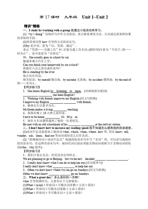 第17课时九年级Unit 1～Unit 2精讲精练