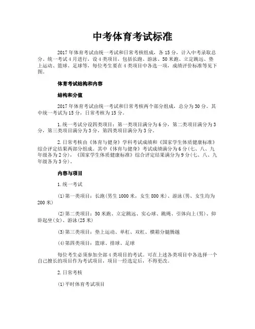 中考体育考试标准
