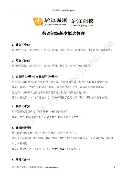 韩语初级基本概念梳理