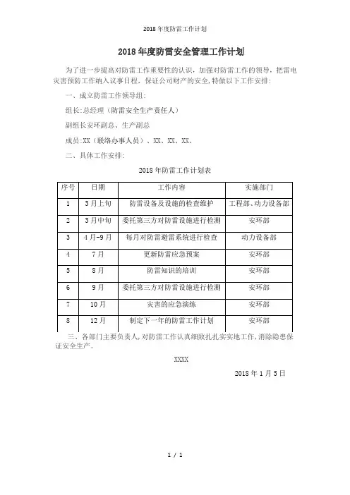 年度防雷工作计划