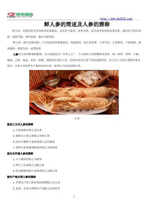 鲜人参的简述及人参的雅称