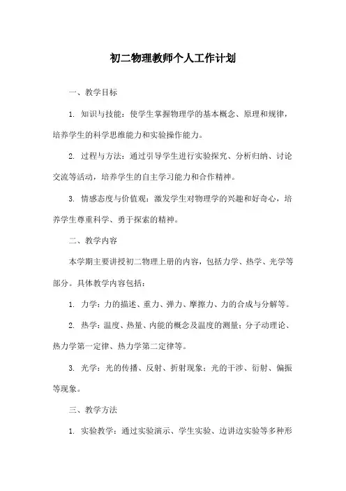 初二物理教师个人工作计划