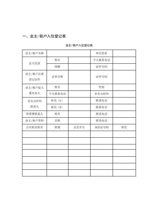物业公司业主信息表_业主信息登记表
