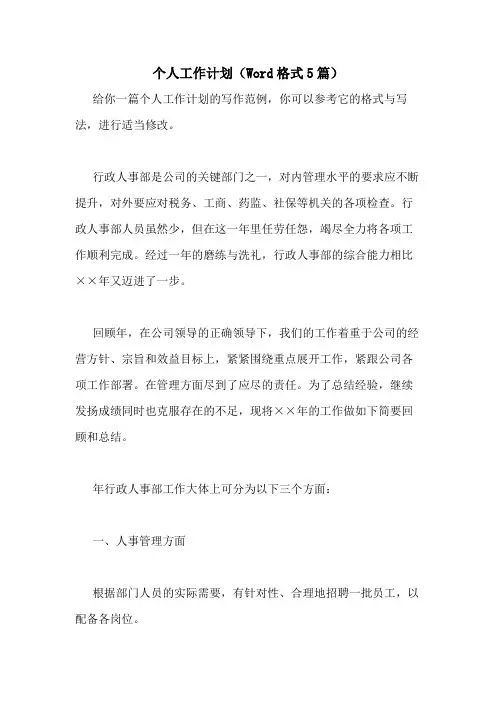 2021年个人工作计划(WORD格式5篇)
