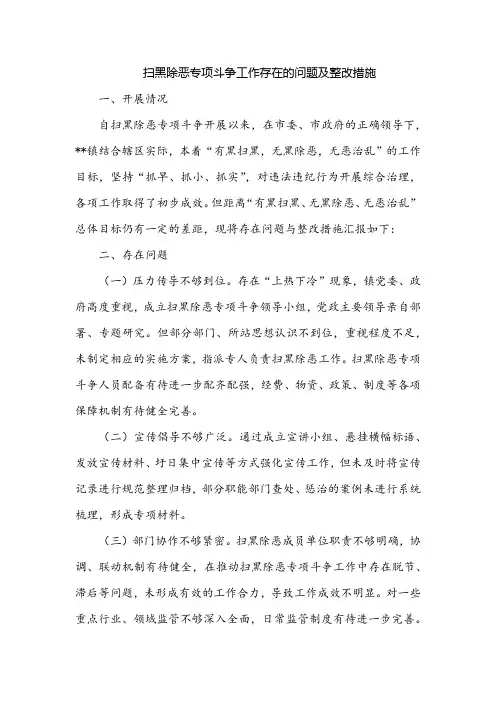 扫黑除恶专项斗争工作存在的问题及整改措施
