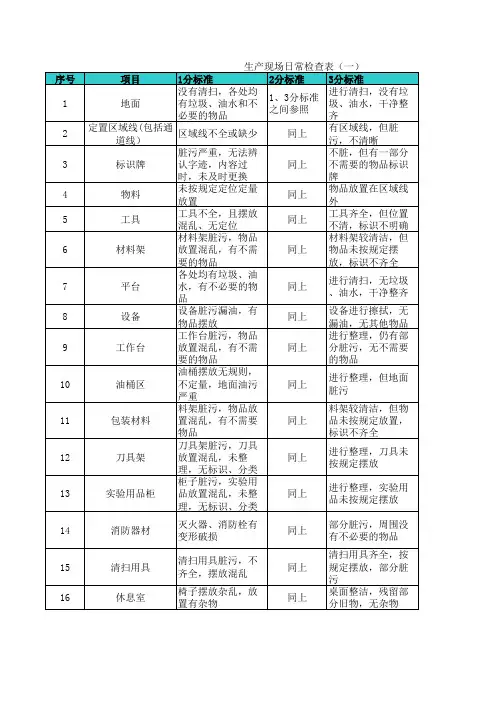 5s生产现场日常检查表