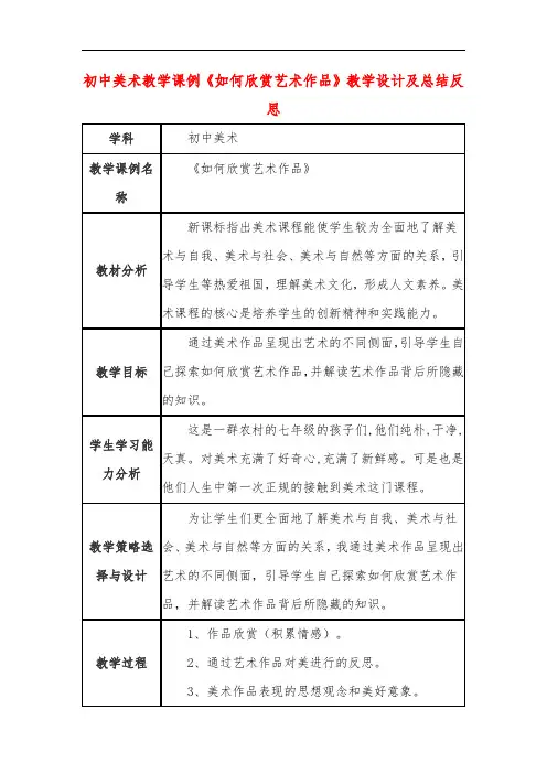 初中美术教学课例《如何欣赏艺术作品》课程思政核心素养教学设计及总结反思