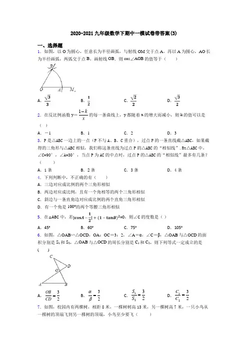 2020-2021九年级数学下期中一模试卷带答案(3)