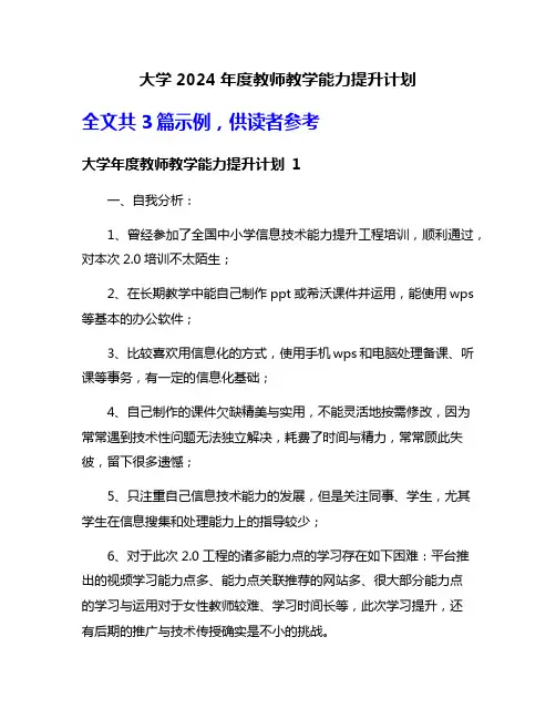 大学2024年度教师教学能力提升计划