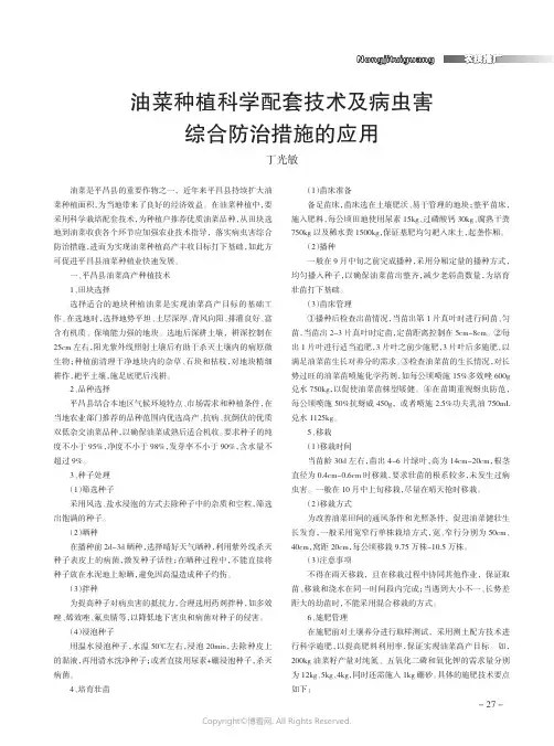 油菜种植科学配套技术及病虫害综合防治措施的应用