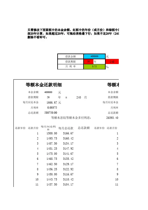 公积金贷款等额本金和等额本息逐月还款明细表