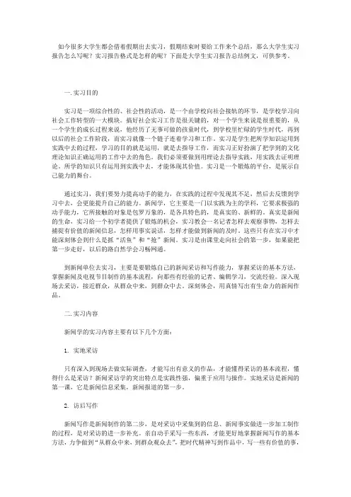 大学生实习报告总结例文