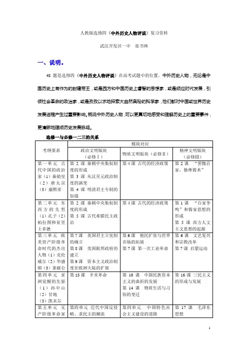 人教版选修四《中外历史人物评说》复习资料分析