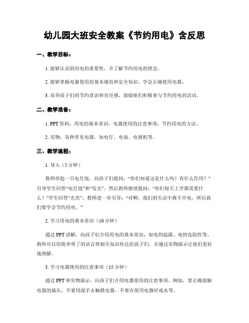 幼儿园大班安全教案《节约用电》含反思 2
