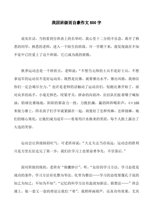 我因班级而自豪作文800字