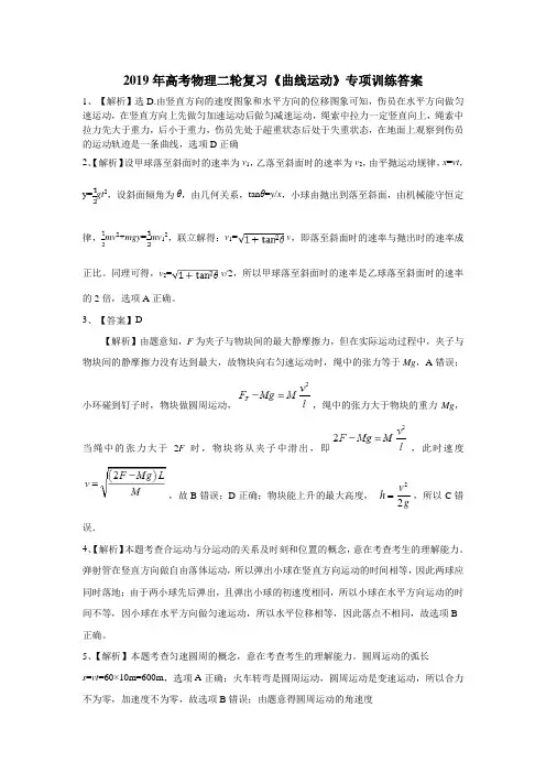 2019年高考物理二轮复习《曲线运动》专项训练答案