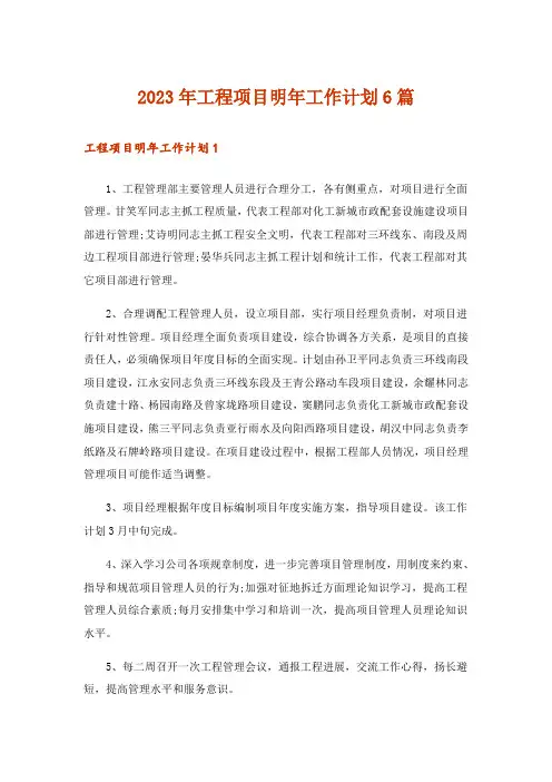 2023年工程项目明年工作计划6篇