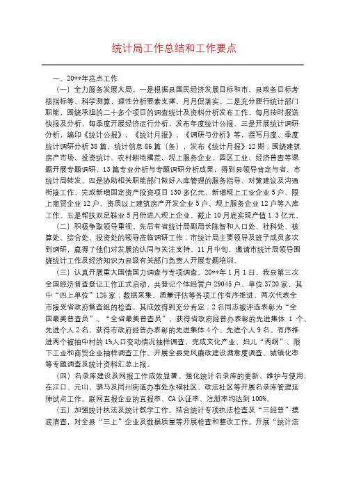 统计局工作总结和工作要点