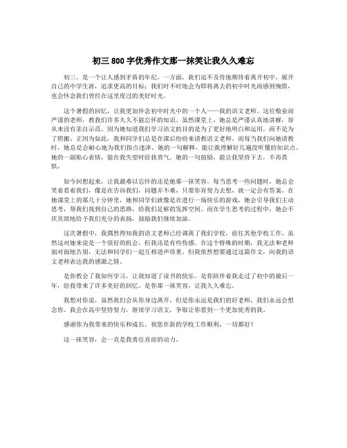 初三800字优秀作文那一抹笑让我久久难忘
