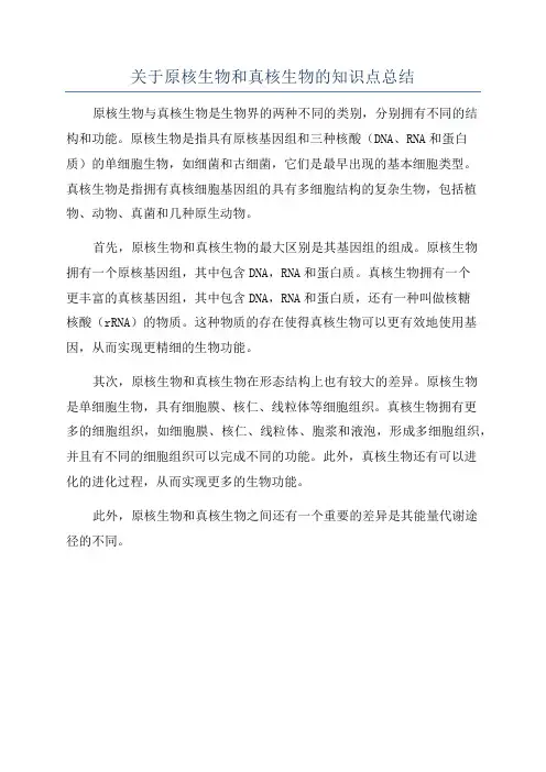 关于原核生物和真核生物的知识点总结