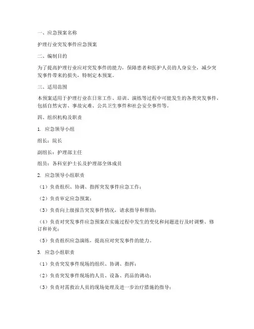 护理行业应急预案范文模板