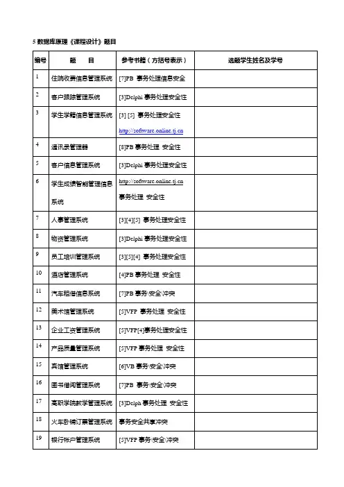 数据库原理课程设计题目