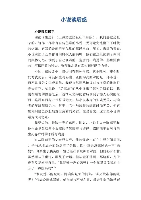 高中生作文：小说读后感