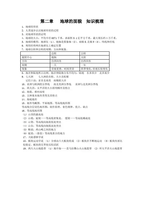 湘教版七年级上地理第二章知识梳理
