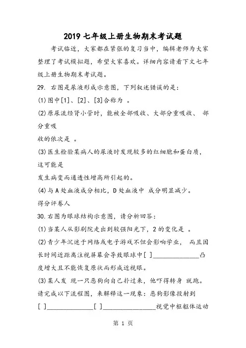 2019精选教育七年级上册生物期末考试题.doc