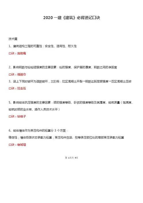 一建必看《建筑》速记口诀