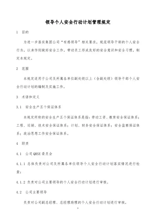 2019年某公司领导个人安全行动计划管理规定