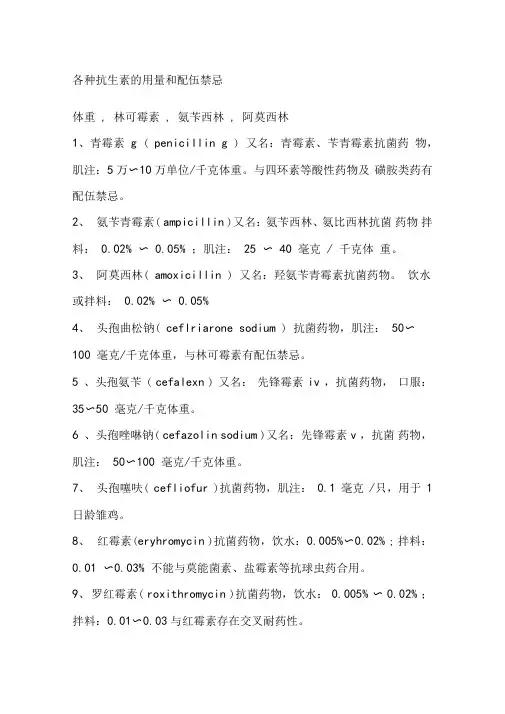 各种抗生素的用量和配伍禁忌