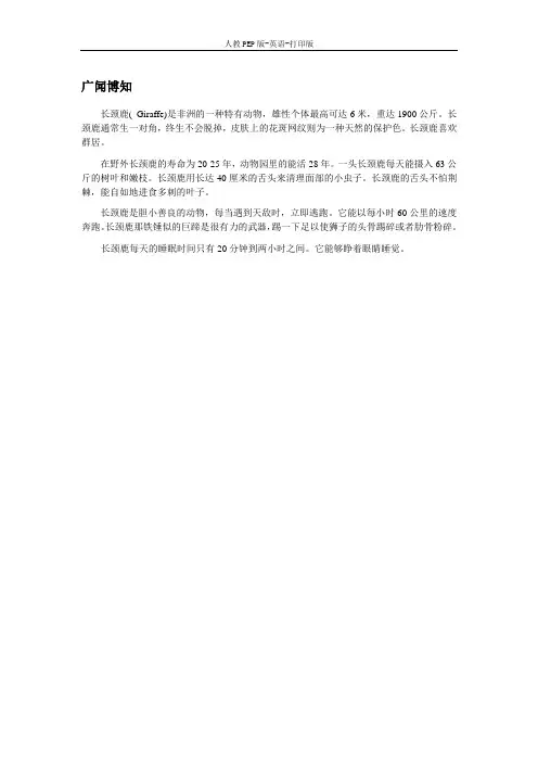 人教PEP版-英语-三年级下册--Unit 3 At the zoo长颈鹿