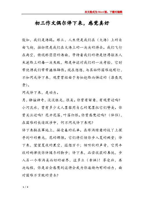 初三作文偶尔停下来,感觉真好