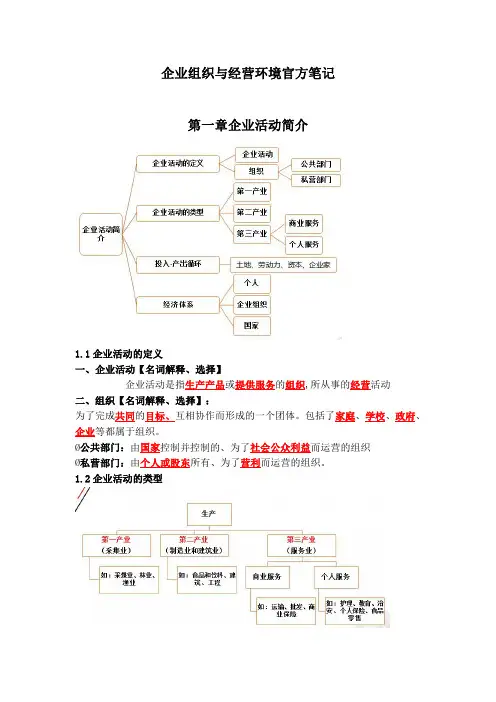 企业组织与经营环境—自考复习资料笔记