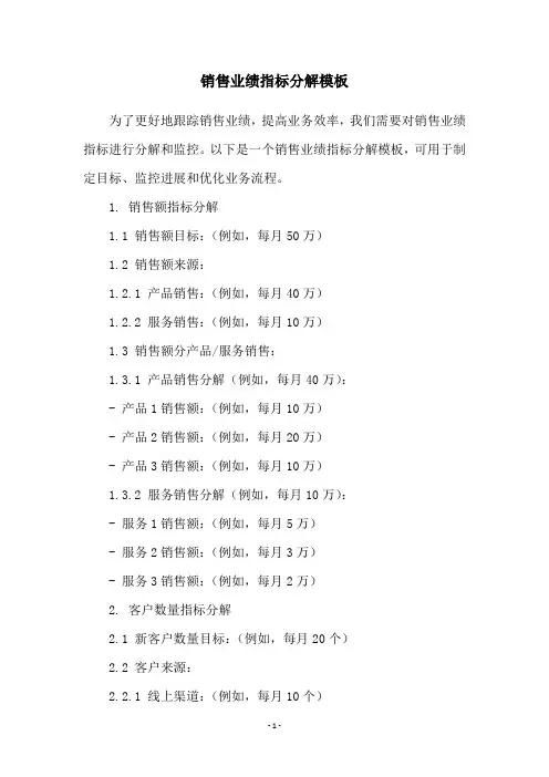 销售业绩指标分解模板