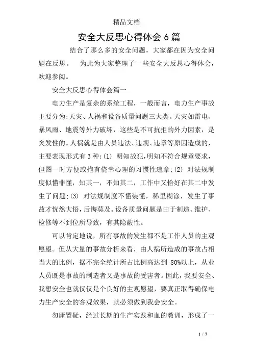 安全大反思心得体会6篇