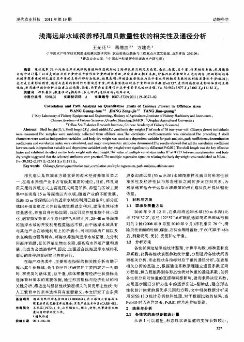 浅海远岸水域筏养栉孔扇贝数量性状的相关性及通径分析